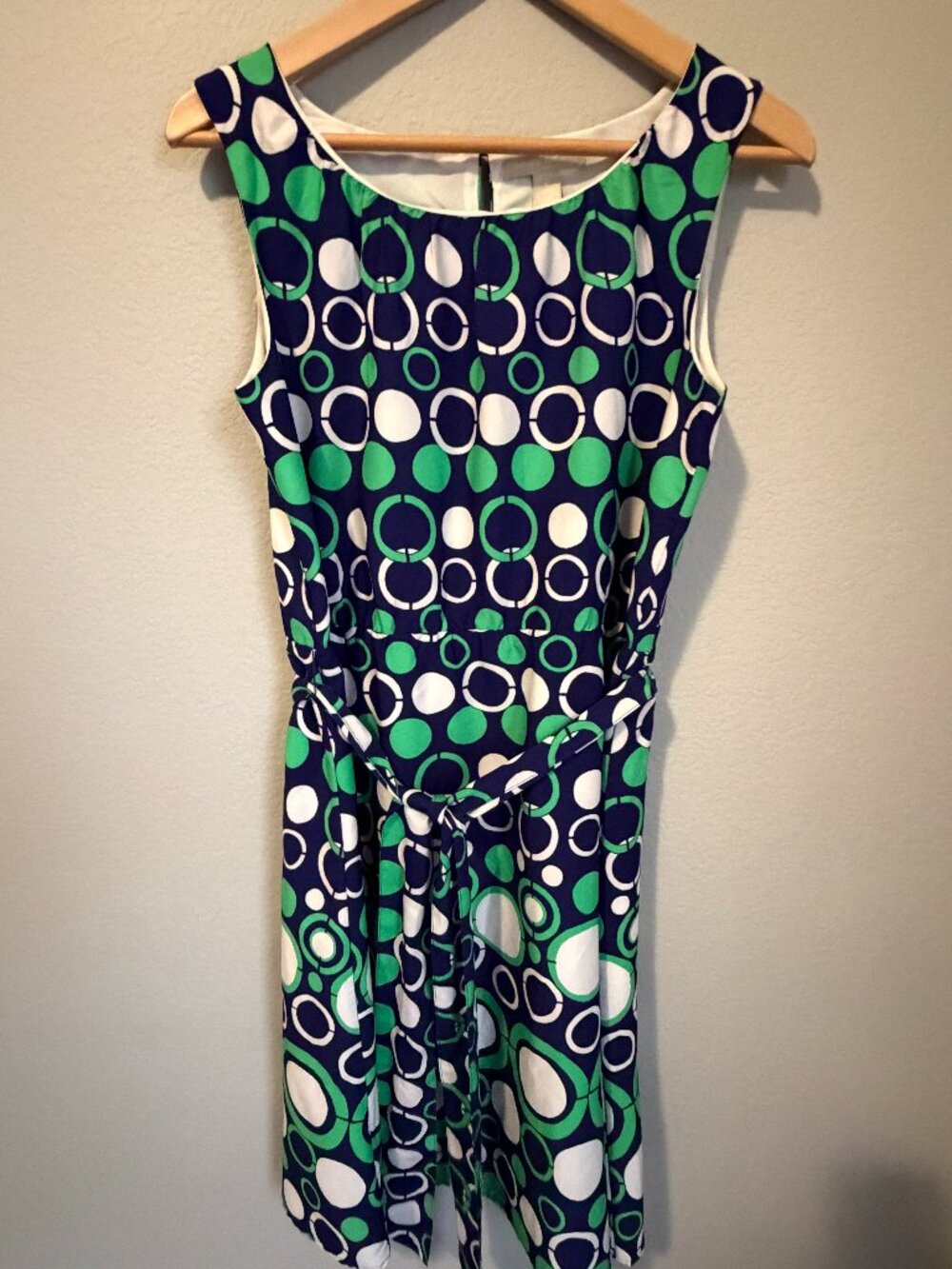 Banana Republic Navy, Green & White Sleeveless Retro Midi Dress | Size 4